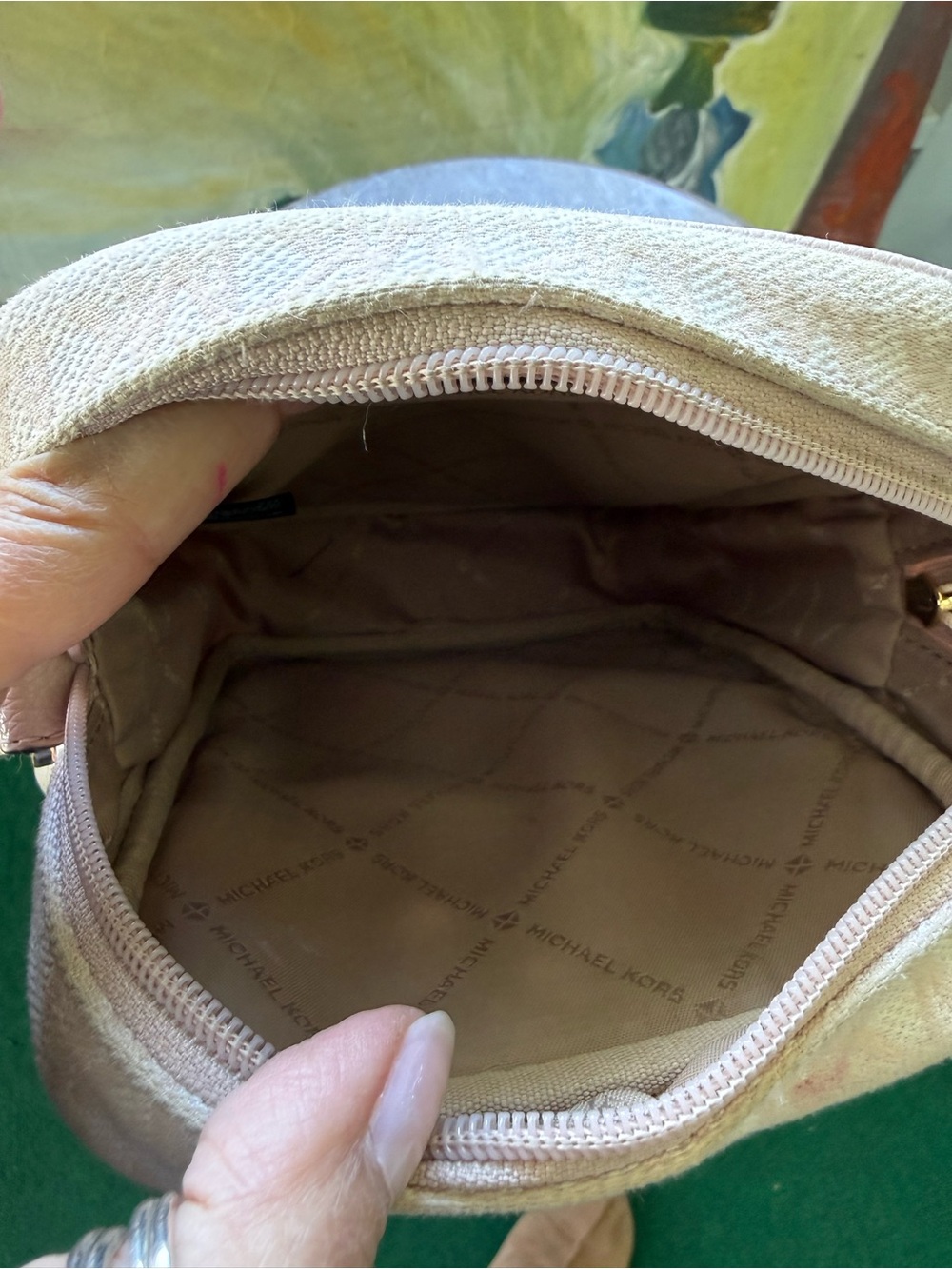 Michael Kors Cream Blush Signature Canvas Crossbody GUC - Picture 7 of 13